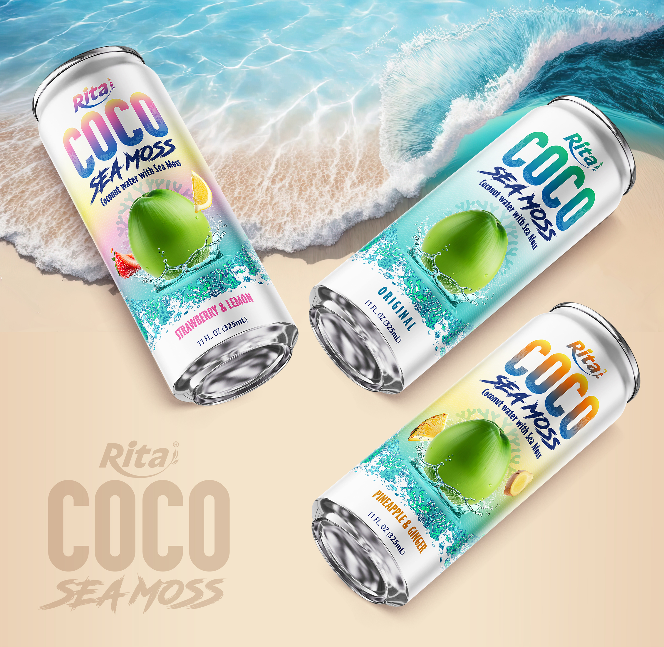 Coco Sea Moss Coconut water with sea moss Pienapple and Ginger Flavor 325ml sleek can Poster 2
