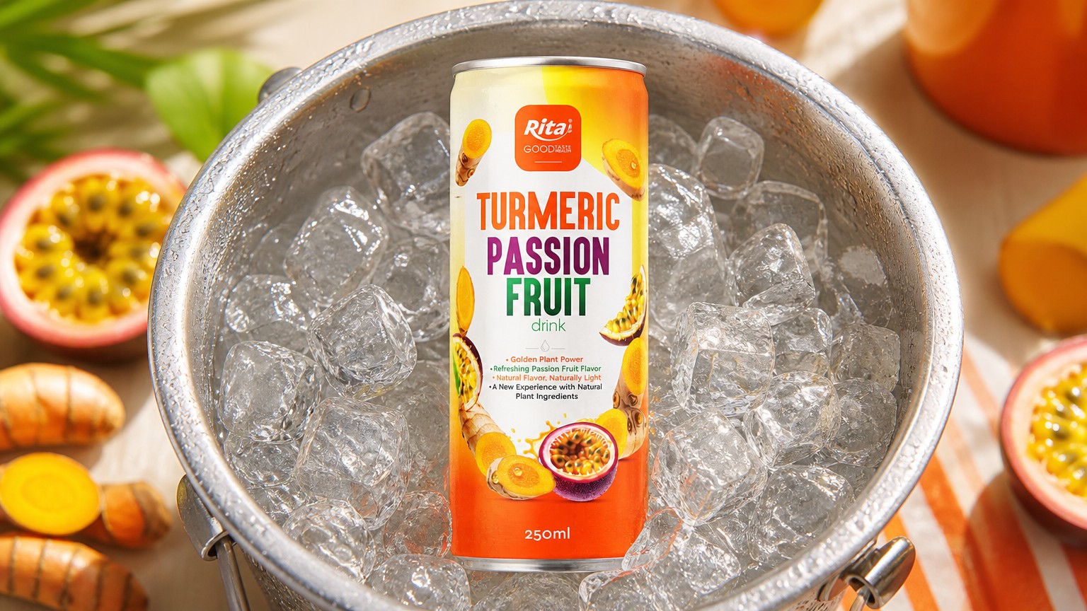 250ml Turmeric Passion Fruit Drink Slim Can OEM Beverage Poster 2
