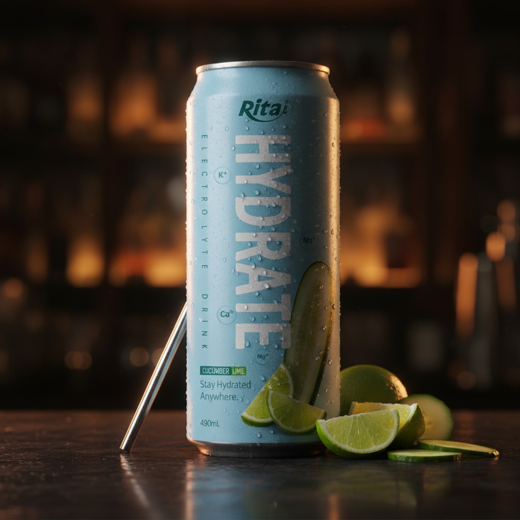 490ml Cucumber and Lime Electrolyte Juice Drink in Aluminum Can - Product Image