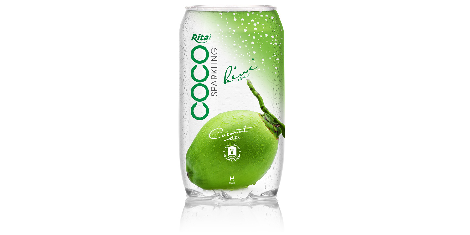 350ML الحيوانات الأليفة زجاجة ماء جوز الهند متألقة مع عصير الكيوي