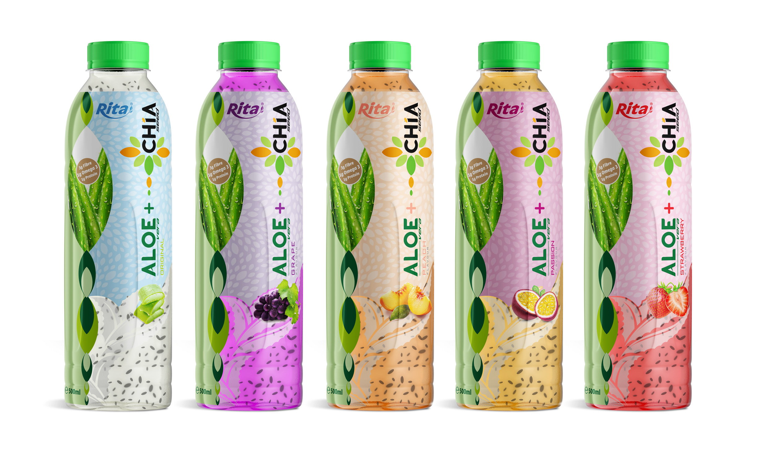 16.9 Fl Oz Rita Aloe Vera Drink with Chia Seed Strawberry Flavor PET Bottle Poster 1