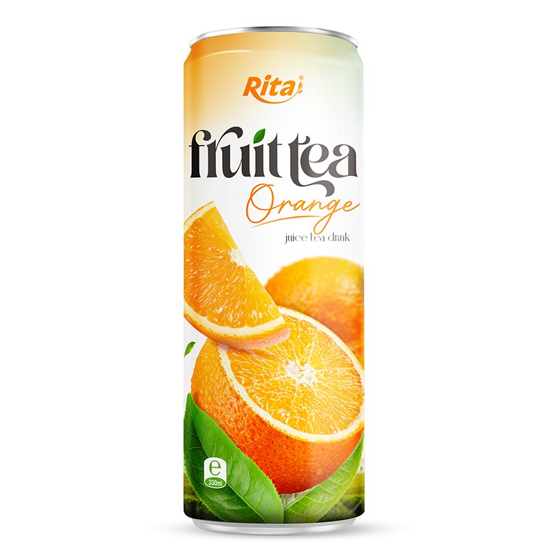 330ml_Sleek_alu_can_fresh_Organe_juice_tea_drink_healthy_with_green_tea